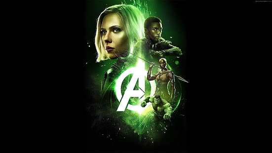 Scarlett Johansson, 8 km, Black Widow, Panthère noire, Chadwick Boseman, Avengers: Guerre d'infini, affiche, Fond d'écran HD HD wallpaper