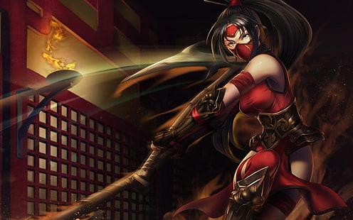 personnage d'anime féminin tenant un fond d'écran numérique épée, Akali, League of Legends, fille fantastique, guerrier, jeux vidéo, Fond d'écran HD HD wallpaper