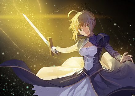 седая женщина с мечом, аниме-персонаж, сабля, серия судьбы, меч, ахоге, HD обои HD wallpaper