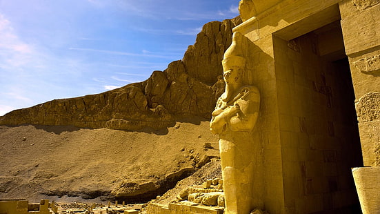 historic site, sky, ancient history, monument, ruins, history, rock, temple, tourism, landscape, sand, egyptian temple, egypt, HD wallpaper HD wallpaper