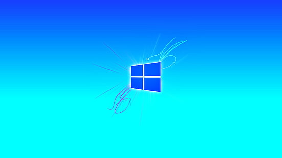 Логотип Windows, Microsoft Windows, неон, аннотация, голубой, простой, HD обои HD wallpaper