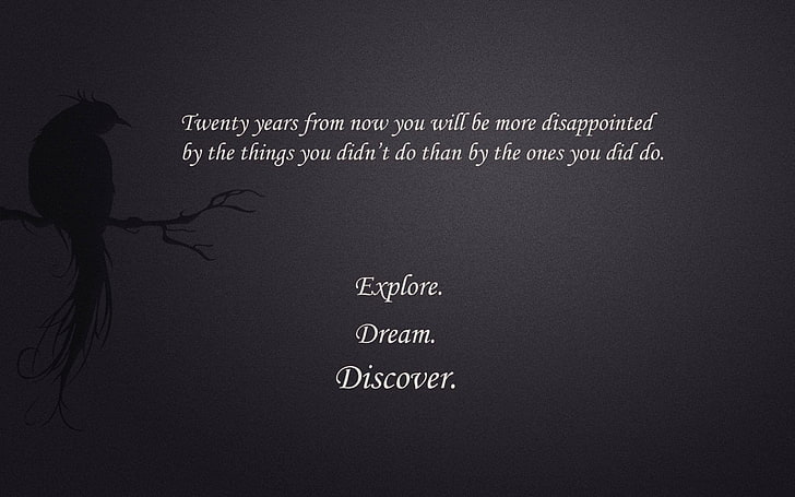 Explore, Dream, Discover text with black background, Mark Twain, HD wallpaper