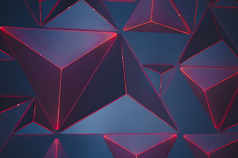 Trianglar, Neon, Röd, Geometrisk, Mönster, 5K, HD tapet HD wallpaper