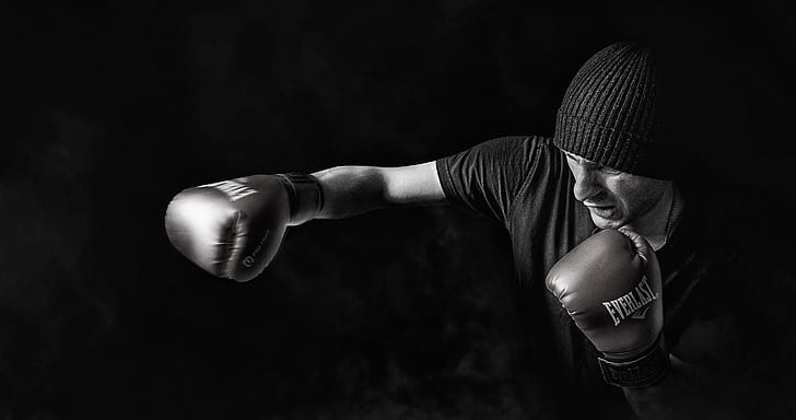 boxing, sports, hd, 4k, 5k, monochrome, black and white, HD wallpaper