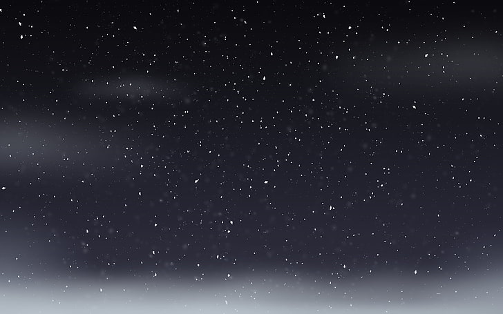 papel de parede céu estrelado, neve, flocos de neve, minimalismo, branco, azul escuro, céu claro, simples, HD papel de parede