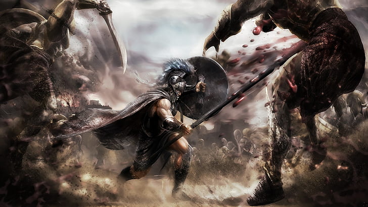 pertempuran darah melawan fantasi seni armor karya seni Yunani prajurit troy tombak 1920x1080 Abstrak Fantasi HD Seni, pertempuran, darah, Wallpaper HD