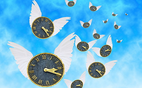 Time Flies, time, clock, wings, sky, HD wallpaper HD wallpaper