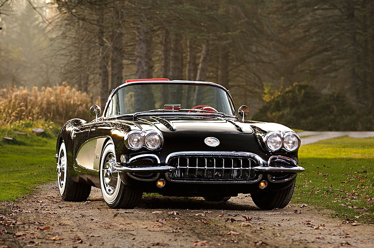 (c1), 1960, nero, auto, automobili, chevy, classico, corvette, Sfondo HD