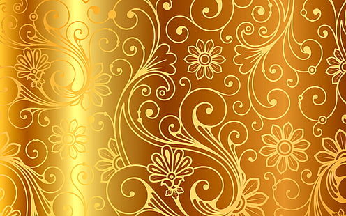 коричневые обои, фон, золото, узор, вектор, золотой, орнамент, винтаж, градиент, HD обои HD wallpaper