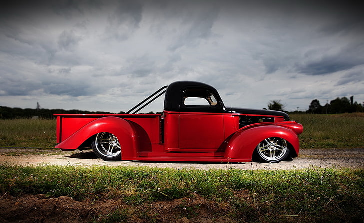 Chevy Hot Rod 1946, red and black single cab pickup truck, Motors, Classic Cars, Chevy, 1946, HD wallpaper