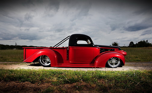 Chevy Hot Rod 1946, red and black single cab pickup truck, Motors, Classic Cars, Chevy, 1946, HD wallpaper HD wallpaper