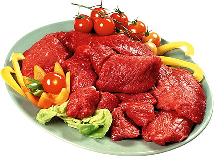 plato de carne, carne, tomates, tomates cherry, plato, Fondo de pantalla HD HD wallpaper