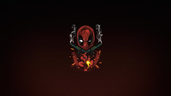 Arte de Deadpool, Deadpool, Merc com uma boca, fundo simples, arma, fundo vermelho, simples, HD papel de parede HD wallpaper