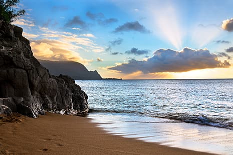 바다, 바위, 해안, 하와이, 카우아이, HD 배경 화면 HD wallpaper