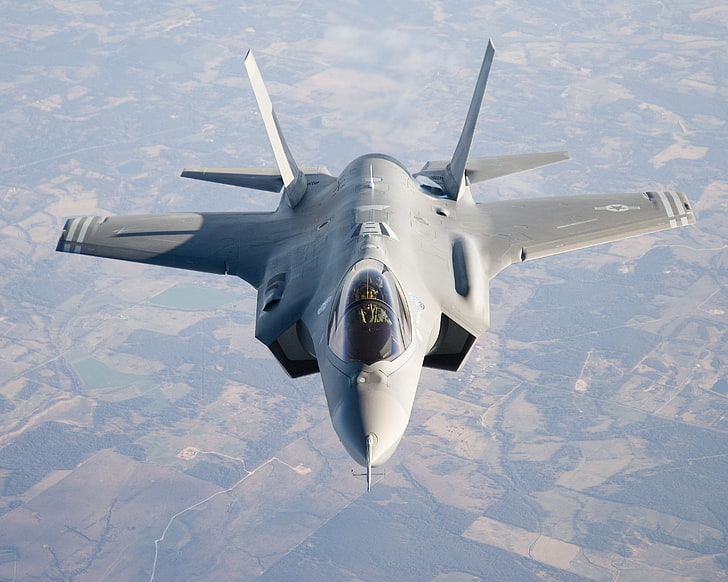 gray fighter jet, the sky, The plane, f-35, HD wallpaper
