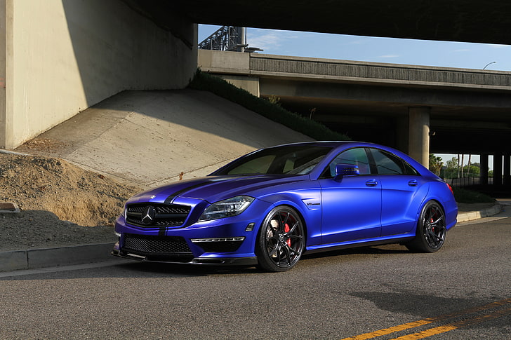 Azul acetinado, 4K, Mercedes-AMG CLS63, Vorsteiner, HD papel de parede