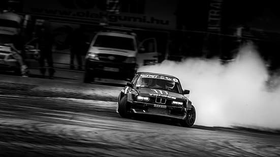  BMW, drift, smoke, tracks, Drifting, racing, car, HD wallpaper HD wallpaper