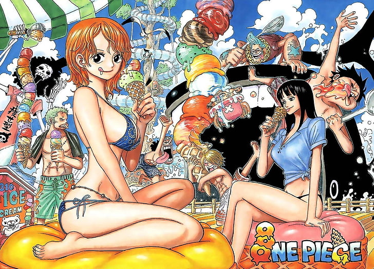 цельное мороженое Нико Робин Нами 1375x988 Аниме One Piece HD Art, цельное мороженое, HD обои