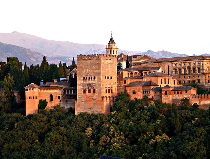 alhambra, ancient, andalucia, andalusia, arabic, architecture, building, castle, city, europe, evening, famous, fortress, granada, historical, history, landmark, medieval, monument, moorish, mountain, muslim, old, pala, HD wallpaper