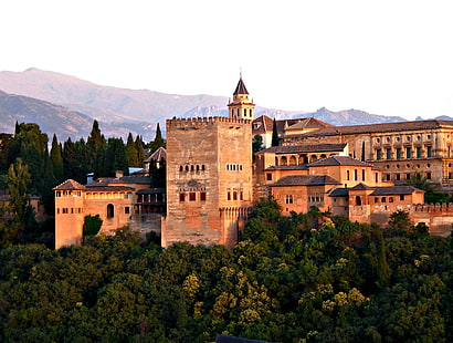 alhambra, ancient, andalucia, andalusia, arabic, architecture, building, castle, city, europe, evening, famous, fortress, granada, historical, history, landmark, medieval, monument, moorish, mountain, muslim, old, pala, HD wallpaper HD wallpaper