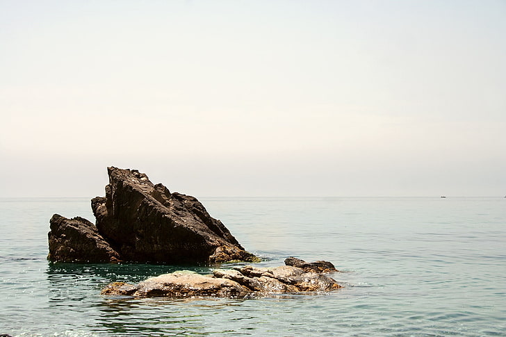 nature, rocks, water, sea, horizon, HD wallpaper