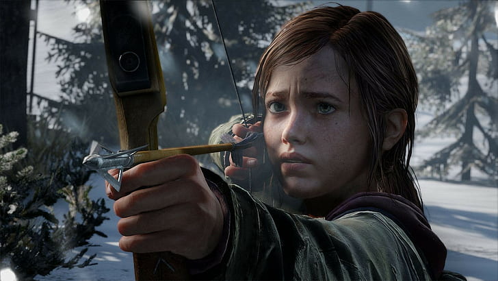 Ellie, The Last of Us, bow and arrow, archery, video games, winter, apocalyptic, HD wallpaper