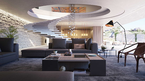 interno, lujo, moderno, muebles, salone, Sfondo HD HD wallpaper