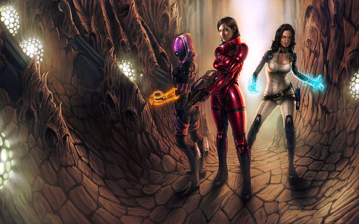 Mass Effect, three women with weapons illustration, Mass, Effect, HD wallpaper