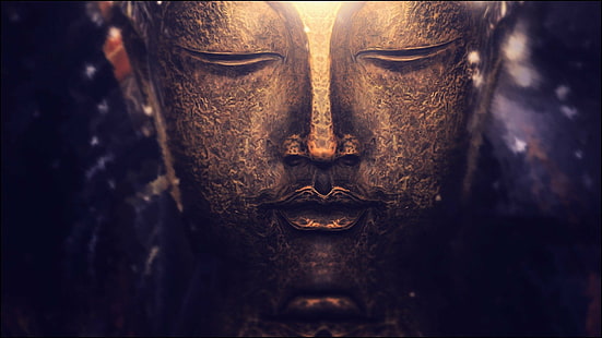 buddha meditation spiritual buddhism bokeh lights purple gold macro photography depth of field zen, HD wallpaper HD wallpaper