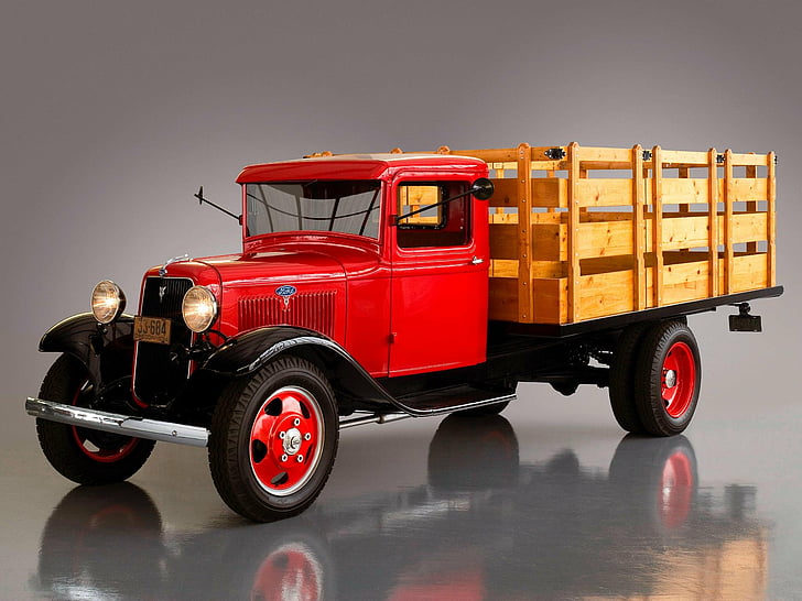 1934, classic, ford, model, old, red, retro, stake, truck, usa, vintage, HD wallpaper