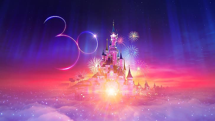 Disneyland, Disney, Paris, kembang api, Wallpaper HD