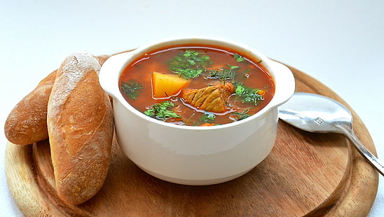 nourriture, soupe, pain, Fond d'écran HD HD wallpaper