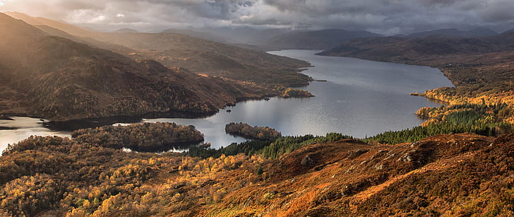body of water between mountains, loch katrine, scotland, loch katrine, scotland, Loch Katrine, Scotland, body of water, mountains, Trossachs, nature, mountain, landscape, scenics, lake, outdoors, travel, HD wallpaper