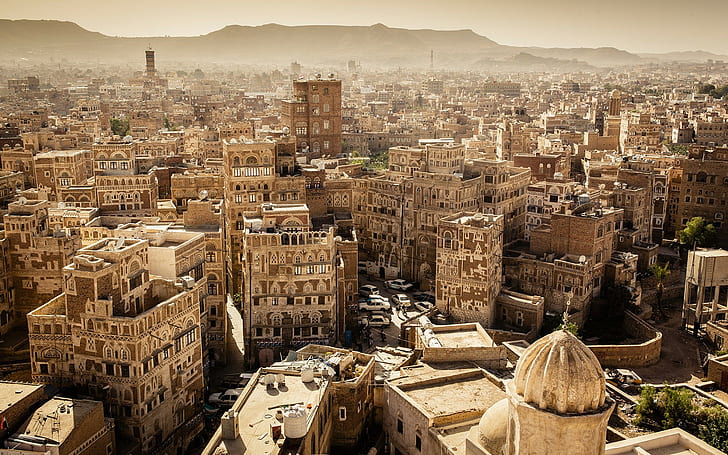 Jemen Sanaa Stadt Stadtbild Gebäude Altbau, HD-Hintergrundbild