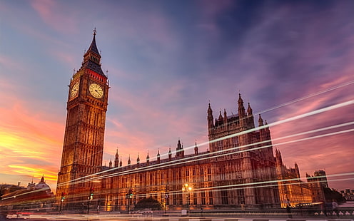 Sfondo di London Tower Big Cities di Londra, fotografia time-lapse di macchine che passano vicino a Westminster Palace, Inghilterra, Sfondo HD HD wallpaper