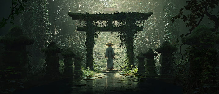 Fantasy, Samurai, Oriental, Shrine, Warrior, Tapety HD HD wallpaper