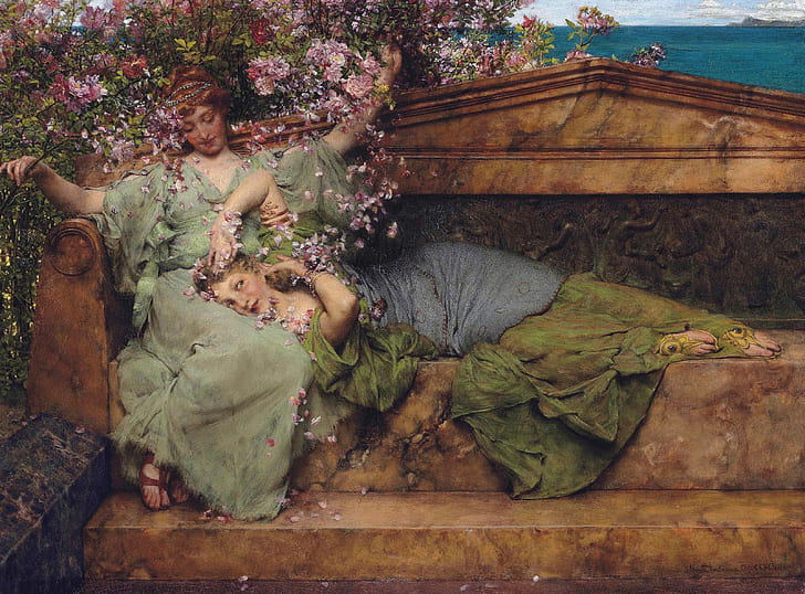 Oleh Lawrence Alma Tadema, In A Rose Garden, Wallpaper HD