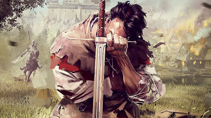 male swordsman digital wallpaper, Kingdom Come: Deliverance, video games, horse, digital art, knight, artwork, men, HD wallpaper