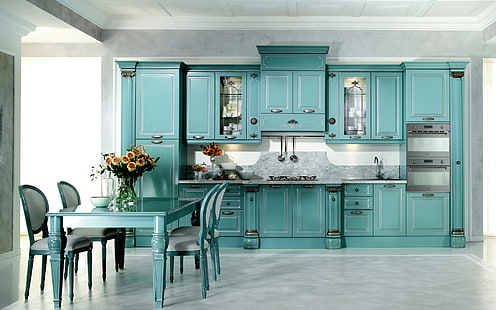 Винтидж кухненски мебели, кухня, дизайн на дома, интериорен дизайн, HD тапет HD wallpaper