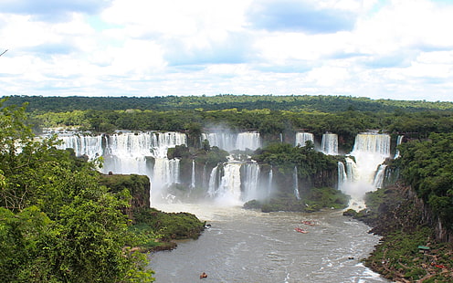 Cataratas do Iguaçu, bela natureza paisagem, cachoeiras, barcos, Iguazu, Cataratas, linda, natureza, paisagem, cachoeiras, barcos, HD papel de parede HD wallpaper