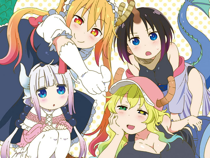 Anime, Miss Kobayashi's Dragon Maid, Elma (Miss Kobayashi's Dragon Maid), Kanna Kamui, Quetzalcoatl (Miss Kobayashi's Dragon Maid), Tohru (Miss Kobayashi's Dragon Maid), HD tapet