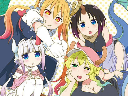 Anime, Miss Kobayashi's Dragon Maid, Elma (Miss Kobayashi's Dragon Maid), Kanna Kamui, Quetzalcoatl (Miss Kobayashi's Dragon Maid), Tohru (Miss Kobayashi's Dragon Maid), HD wallpaper HD wallpaper