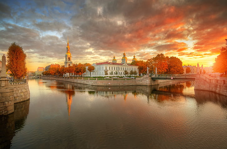 sonbahar, gökyüzü, gün batımı, köprü, Saint Petersburg, kanal, Gordeev Edward, HD masaüstü duvar kağıdı