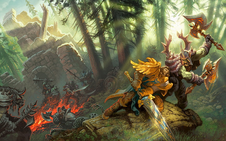 papel de parede digital de dois personagens do jogo, World of Warcraft, arte de fantasia, Orc, HD papel de parede