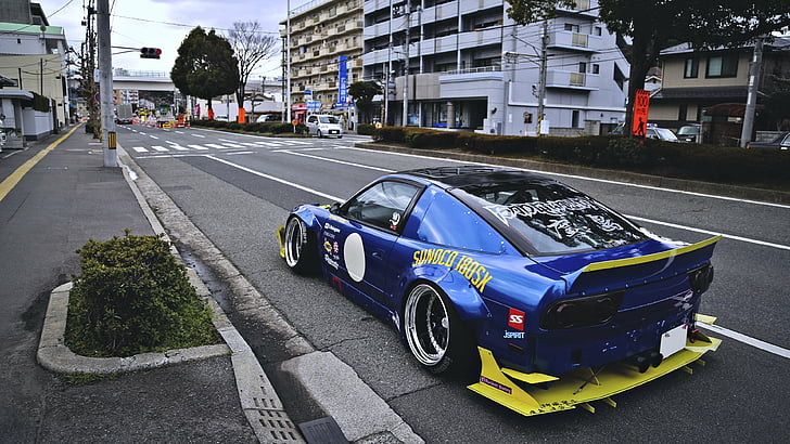 180sx, blue, cars, motors, nissan, race, road, speed, town, HD wallpaper