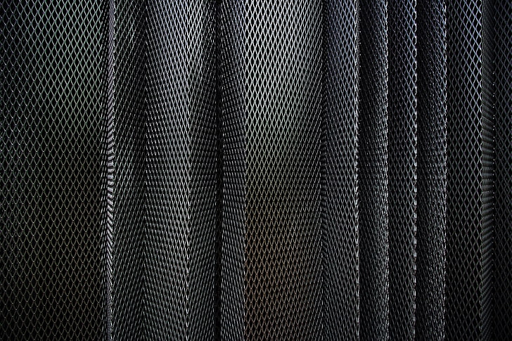 black curtains, mesh, metal, surface, HD wallpaper