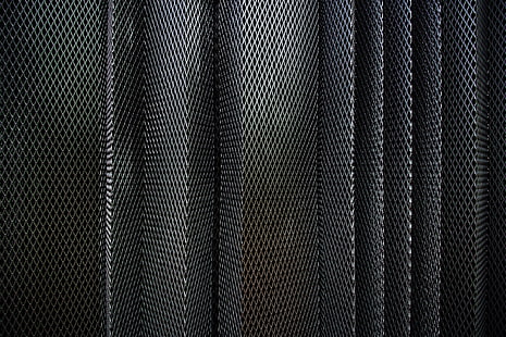 черные шторы, сетка, металл, поверхность, HD обои HD wallpaper