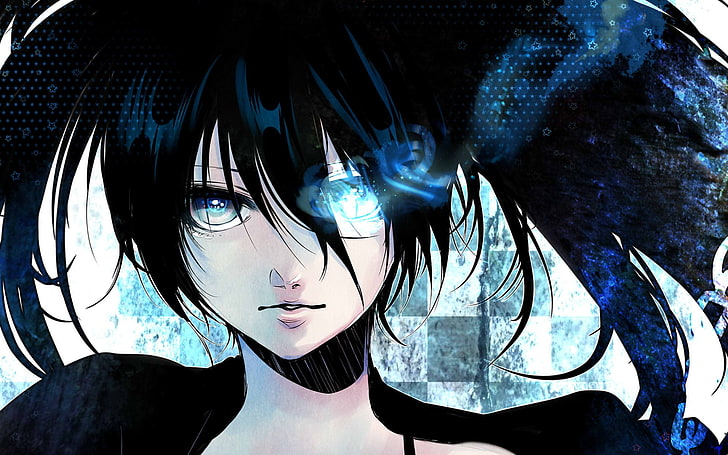 bleu, filles anime, Black Rock Shooter, visage, anime, force (Black Rock Shooter), yeux bleus brûlants bleu, yeux, Fond d'écran HD