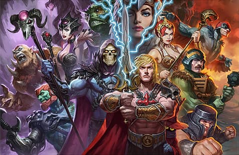  Masters of the Universe, He-Man, anime boys, cartoon, fantasy art, fantasy armor, Skeletor, HD wallpaper HD wallpaper