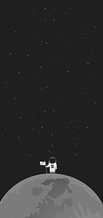 vertical, astronauta, fondo negro, luna, bandera, estrellas, fondo simple, Fondo de pantalla HD HD wallpaper